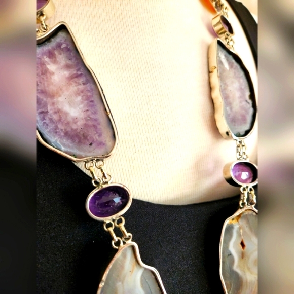Handcrafted Amethyst, Agate Statement Necklace - Only one available. Unisex - Picture 4 of 16